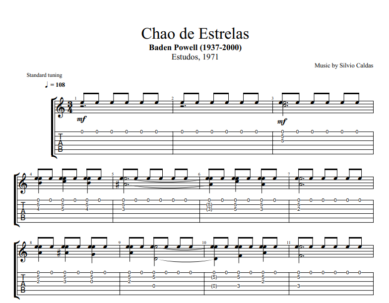Baden Powell - Chao de Estrelas for guitar TAB